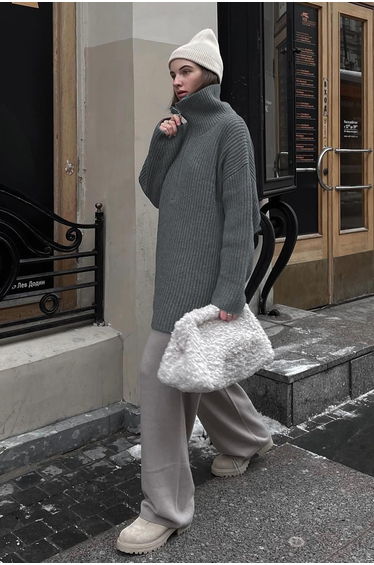 Anthracite Zipper Collar Oversize Sweater