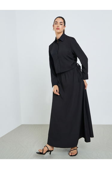 Women Ruched Shirt and Maxi Skirt Modest Set