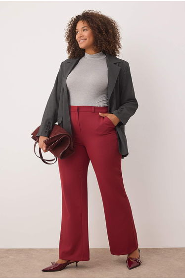 Burgundy Woven Fabric Plus Size Trousers