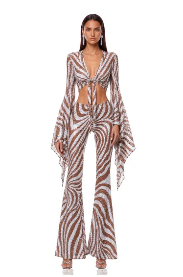 Kaveri Crop Embellished Stripe Pants Set