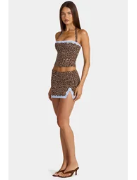 Modal Lace-Trim Low-Rise Mini Skirt in Leopard - 4