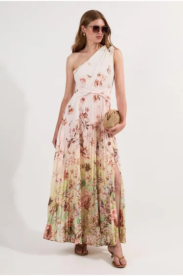 Tall Floral Pleated Crinkle Cut Out Woven Maxi Dress