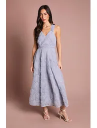 Embroidered Mesh Floral Textured Midi Dress