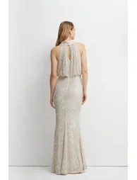 Halterneck Sequin Bridesmaid Maxi Dress - 3