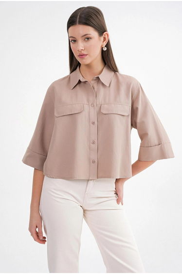 Mixray Short Sleeve Crop Poplin Shirt