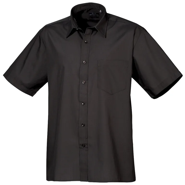 Premier Mens Short Sleeve Formal Poplin Plain Work Shirt - Black