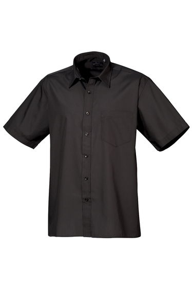 Premier Mens Short Sleeve Formal Poplin Plain Work Shirt - Black