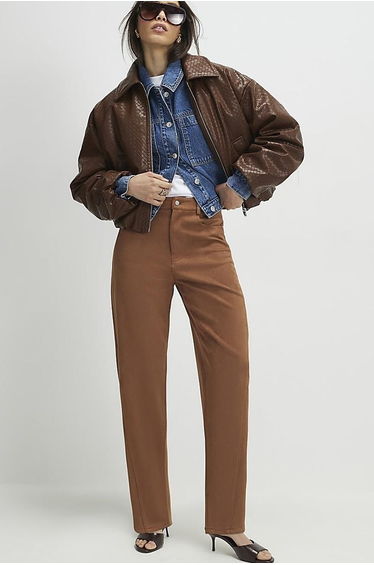 Brown Faux Suede Barrel Leg Trousers