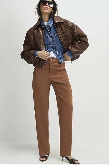 Brown Faux Suede Barrel Leg Trousers