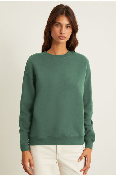 VILI Women's Polar Fleece Oversize Fit Basic Crew Neck Long Sleeve Green Sweatshirt