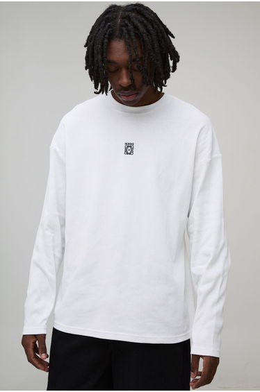 Oversized Rib Homme Embroidered Long Sleeve T-Shirt - white