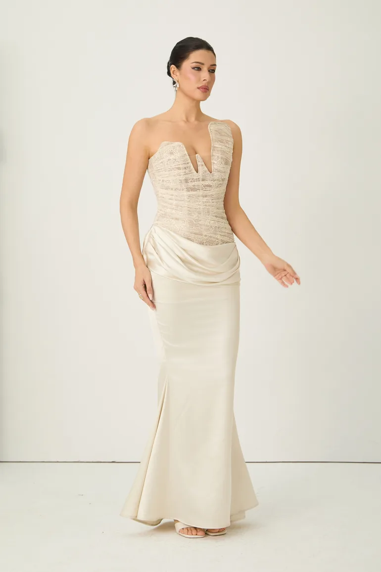 فستان سانفير بيج طول الأرض بقصة ميرمايد بلا أكتاف - 4