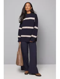 Stripe Detail Funnel Neck Jumper