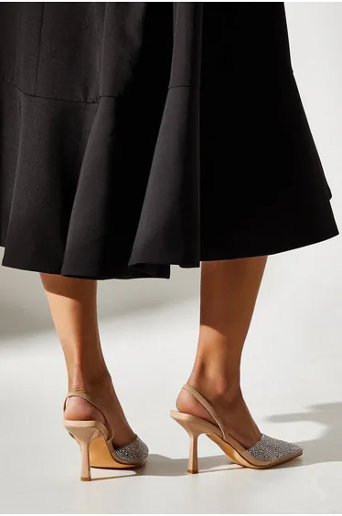 Tilly Diamante And Pearl Sling Back Pointed Court Shoes