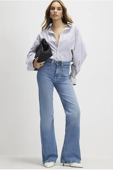 Blue High Rise Relaxed Flare Jeans