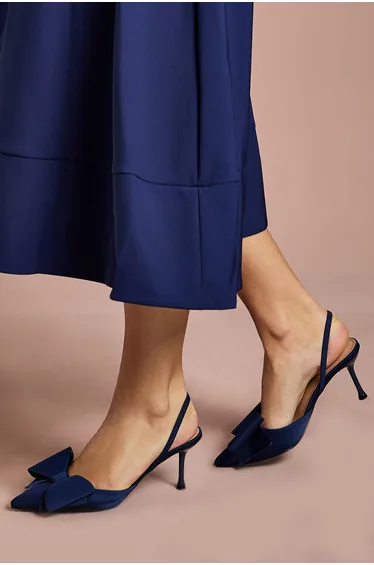 Lola Satin Bow Detail Medium Stiletto Heel Sling Back Court Shoes