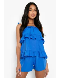 Ruffle Crop & Flippy Shorts - cobalt
