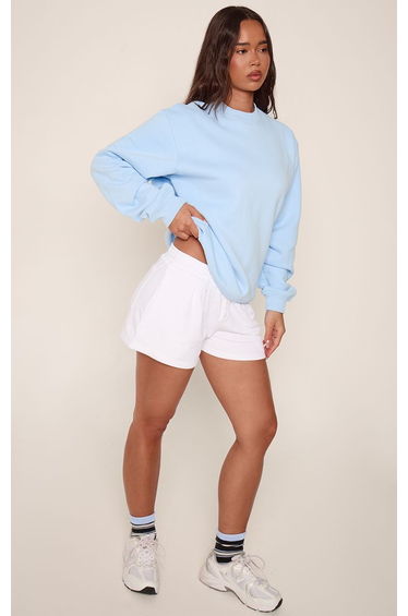 Light Blue Oversized Cotton Fleece Crew Sweatshirt