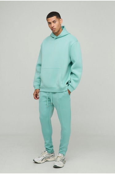 Oversized Bonded Scuba Hooded Tracksuit - green