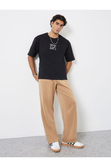 Men Black Oversized Embroidered Terry T-Shirt