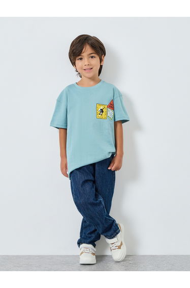 Boys Blue Graphic Print Oversized T-Shirt