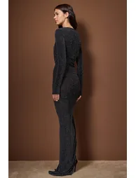 فستان تخرج/سهرة محبوك بذرات لامعة - أسود - 3