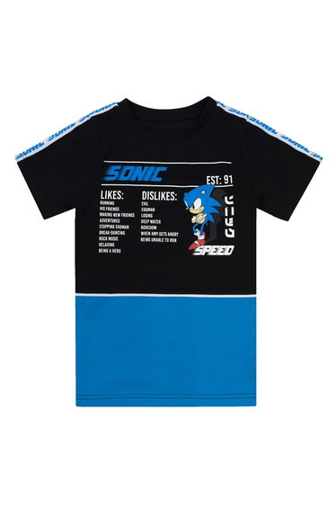 Sonic The Hedgehog Boys Gaming Statistics T-Shirt - Black/Blue/White