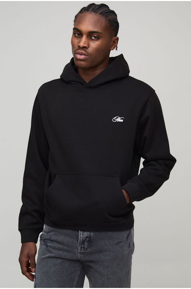 Black Relaxed Fit Floral Mono Print Hoodie - black