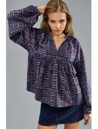 Balloon Sleeve Patterned Blouse - 2