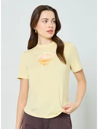 Yellow Graphic Print Round Neck T-Shirt - 2
