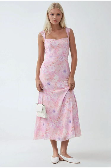 Floral Maxi Dress with Heart Collar