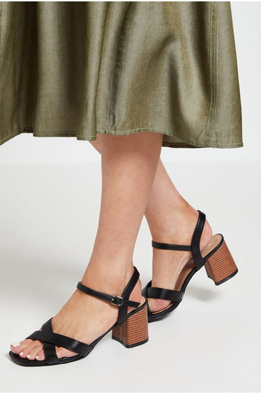 Wide Fit Samiyas Faux Leather Cross Strap Casual Medium Block Heeled Sandals