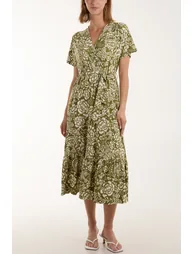 Double V Midi Dress With Tassel Tie - 3