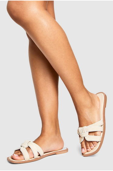 Wide Fit Linen Knot Detail Sandals