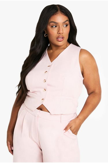 Plus Tailored Button Down Waistcoat - pink