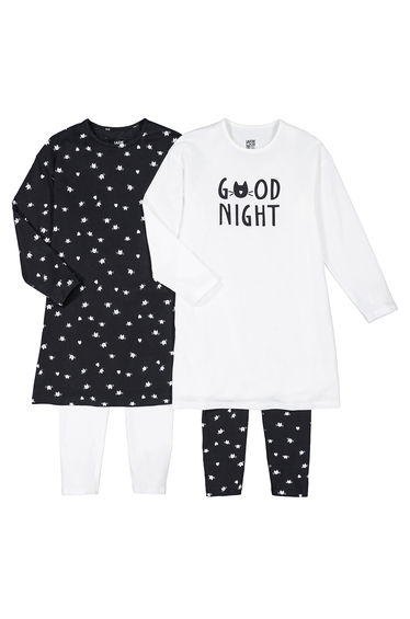 Nightdress Pyjamas, Cat Print, Set of 2