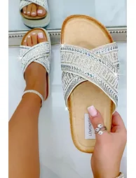 Lemonade Crystal Shimmer Wedge Sliders Silver - 2