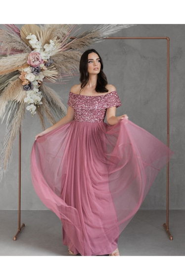 Maya Desert Rose Bardot Embellished Maxi Dress