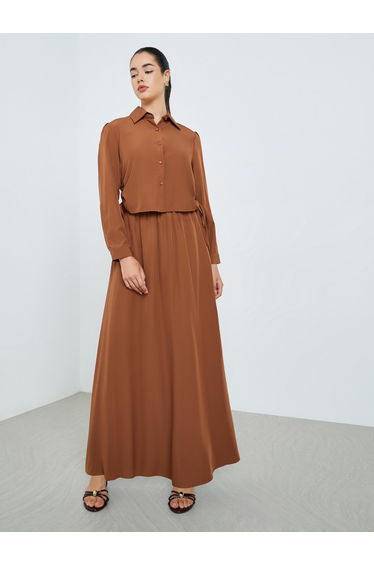 Women Ruched Shirt and Maxi Skirt Modest Set