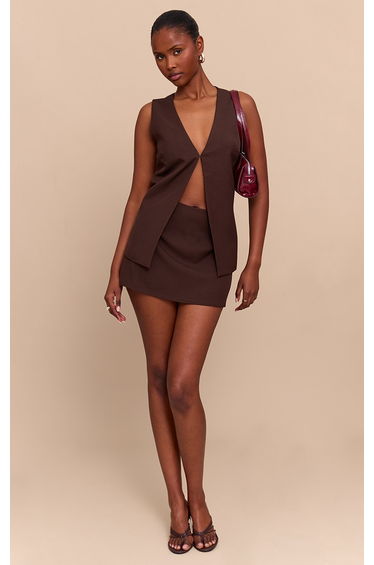 Chocolate Woven Tailored Hook And Eye Waistcoat