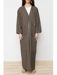 عباية بقماشة الميش اخضر مخخطة - 5