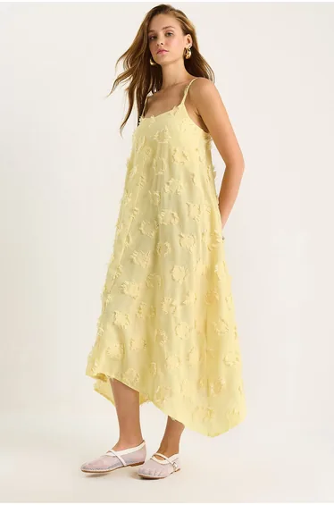 LUCCI Textured Midi Dress with Square Collar