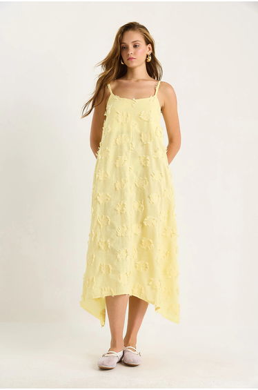 LUCCI Textured Midi Dress with Square Collar