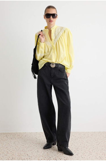 Yellow Lace Detailed Boho Shirt