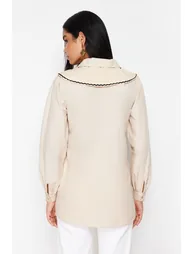 Stone Collar Detailed Cotton Woven Shirt - 5