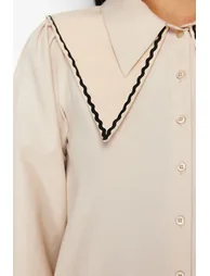 Stone Collar Detailed Cotton Woven Shirt - 4