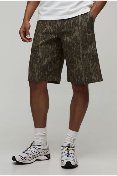 Regular Fit Camo Twill Co-ord Short - khaki