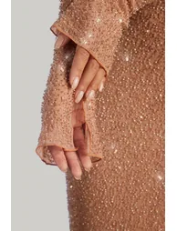 Embellished Cowl Neck Maxi Dress in Nude - 5