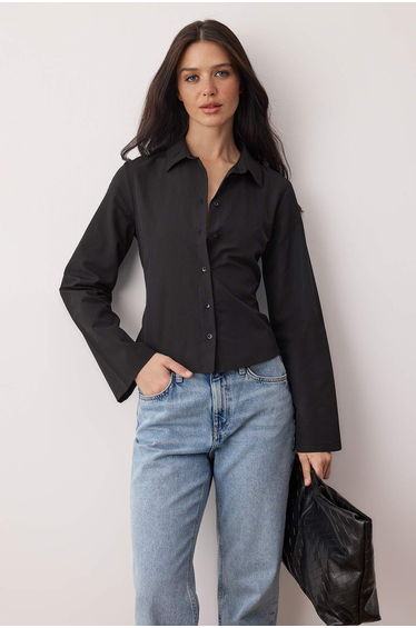 Black corset detailed waist fitting shirt