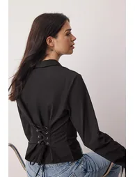 Black corset detailed waist fitting shirt - 1